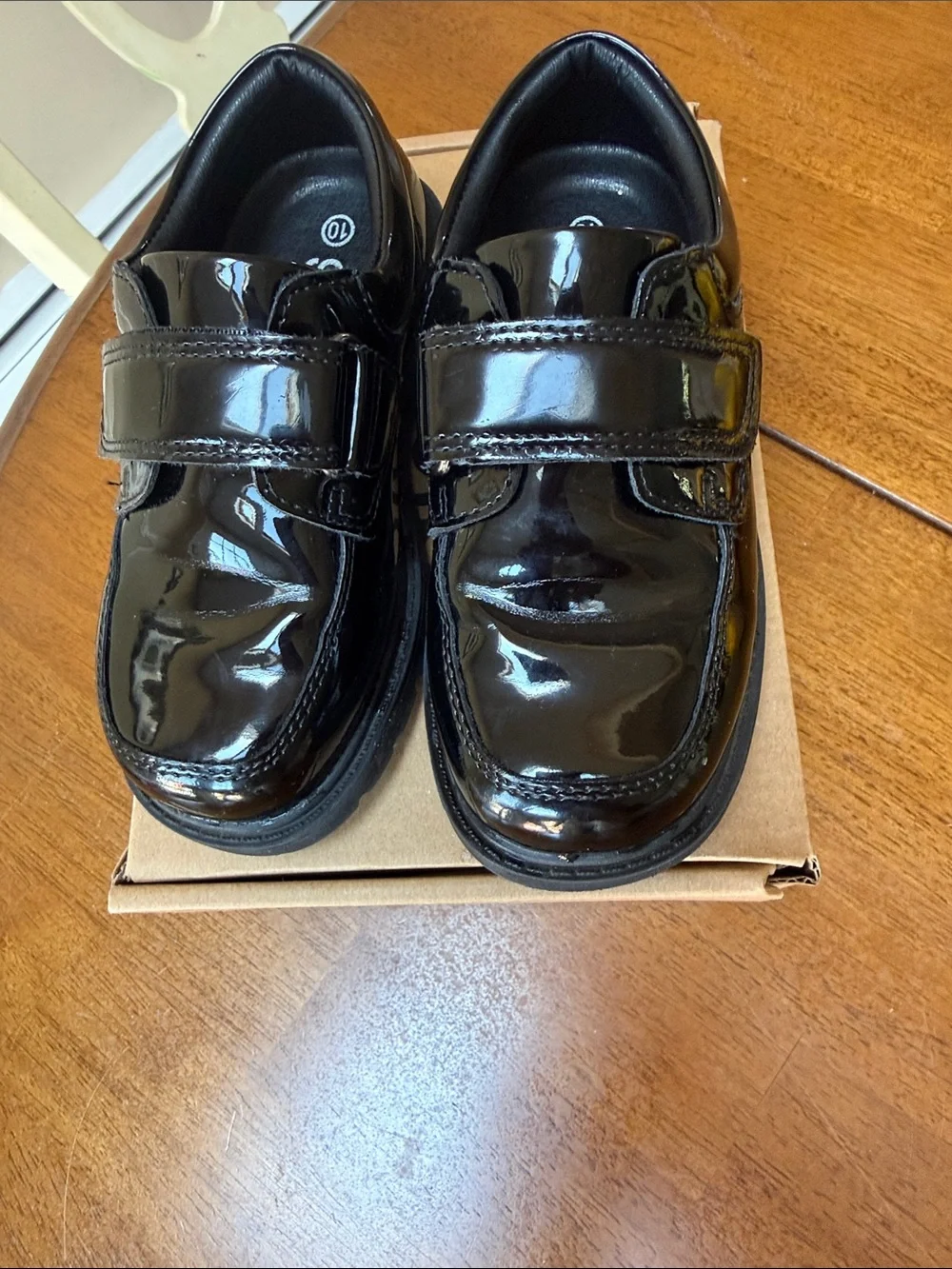 Kids Black Patent Leather Hook & Loop Dress Loafers